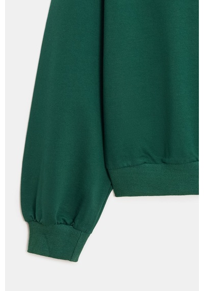 Sââde Kadın Oversize Kapüşonlu Basic Hoodie Sweatshirt Yeşil