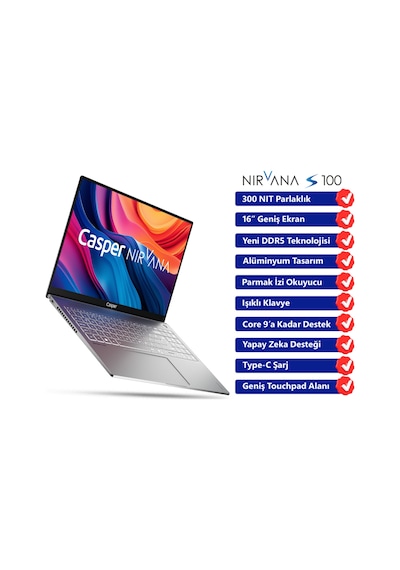 Casper Nirvana S100 S100.210H-AF00A-G-F Core 5 210H 12 GB 1 TB 16" W11H Dizüstü Bilgisayar