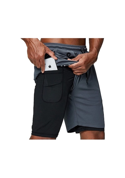 Mooly Unisex Koşu Ve Antrenman Sporcu Şortu 2 In 1 Antrasit