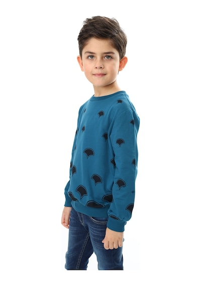 Toontoy Kids Toontoy Erkek Çocuk Relax Fit Bisiklet Yaka Baskılı Sweatshirt - 2 İplik Petrol Mavi
