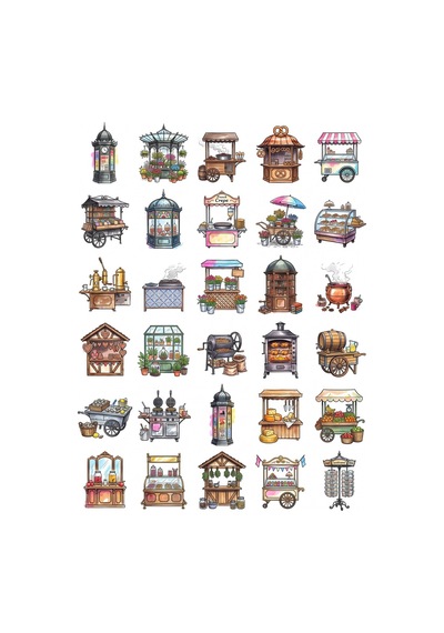 30 Adet Nostaljik Avrupa Tezgahı Sticker Seti - Laptop, Defter, Ajanda İçin Çok Renkli