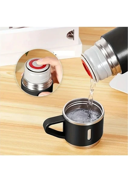 500 Ml Termos Fincan Seti Siyah Paslanmaz Çelik Malzeme
