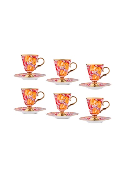 Aryıldız Begonia 12 Parça 6 Kişilik Kahve Fincan Takımı Kırmızı 100 Ml Çok Renkli