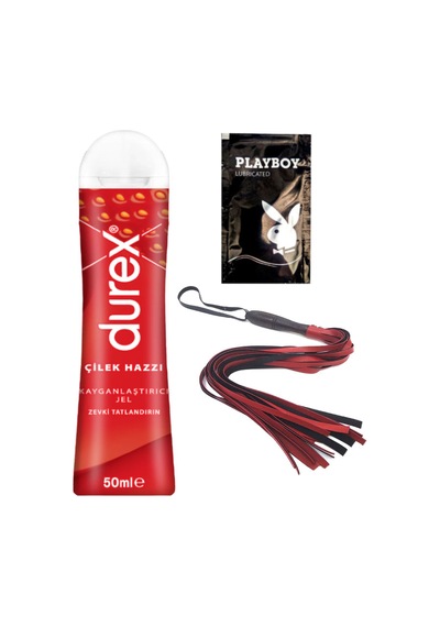 Durex Çilek Hazzı 50 Ml Jel + Kırmızı Püsküllü Deri Kirbaç + Hediye