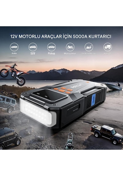 UTRAI Jstar JS20 10000mAh 5000A Jump Starter Taşınabilir Akü Takviye Cihazı + Lastik Şişirme Pompası (18W QC3.0 + Çanta + LED Lamba + Powerbank + Eldiven)