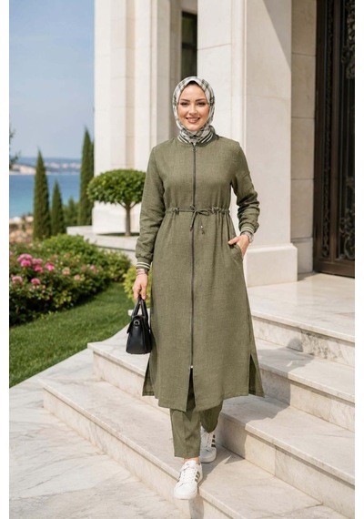 Hb Harma Time Butik Kadın Ribanalı Fermuarlı Keten Tunik Pantolon Haki İkili Takım Haki Haki Hb Harma Time Butik Kadın Ribanalı Fermuarlı Keten Tunik Pantolon Haki İkili Takım Haki Haki
