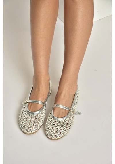 Fox Shoes Y267272709 Gümüş Örgü File Görünümlü Kadın Babet Gümüş