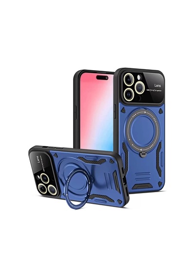 Newface Apple İphone 16 Pro Max Kılıf Joy Lens Standlı Kapak - Lacivert