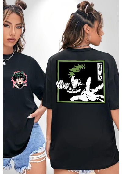 My Hero Academia Dabi Anime Siyah Oversize Unisex Ön Ve Sırt Baskılı Tişört Siyah