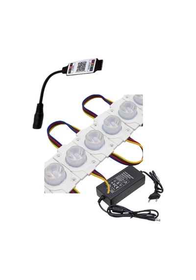 20 Adet 12 Volt 1.5 Watt Tek Lensli Rgb 3030 Led Modül Bluetooth Kumanda 5a Plastik Adaptör Set