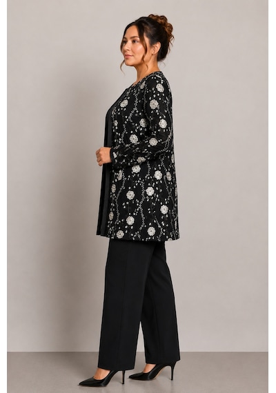 Bihan Store Kadın Floral Desenli Abiye Ceket Ve Bluz Takımı - Y26-3963 Siyah