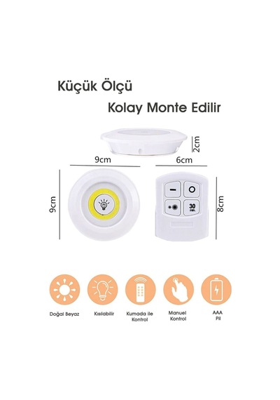 Uzaktan Kumandalı Yapışkanlı Kablosuz Pilli Led 3 Lü Spot Lamba Koridor Mutfak Tezgah Dekoratif Diğer