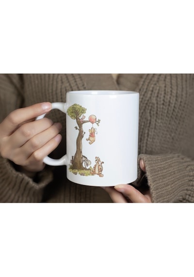 Winnie The Pooh Tasarım İyi Bayramlar Temalı Kupa Bardak Sevdiklerine Özel Pozitif Bardak Hediye Beyaz