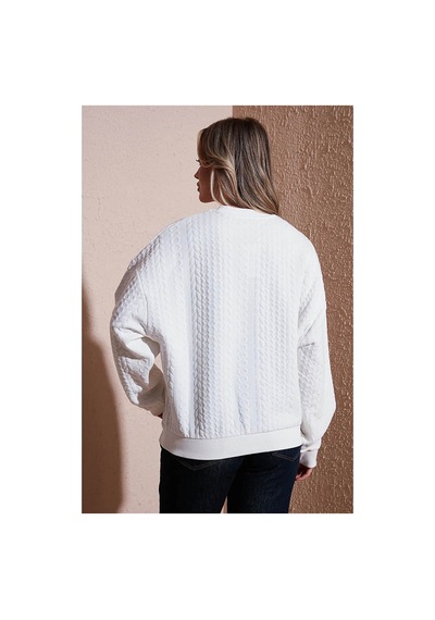 Fashion Friends Oversize Bisiklet Yaka Ekru Kadın Sweatshirt 25k0141k1