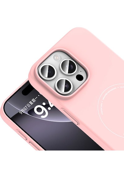 Maks Technology iPhone Uyumlu 16 Pro Kılıf M-safe Şarj Özellikli Kamera Korumalı Mkst Elio Sert Pc Kapak - Açık Pembe