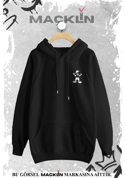 Macklin Unisex Kadın Erkek Karikatür Ayı Özel Tasarım Baskılı Sweatshirt Siyah Mck0703 Siyah