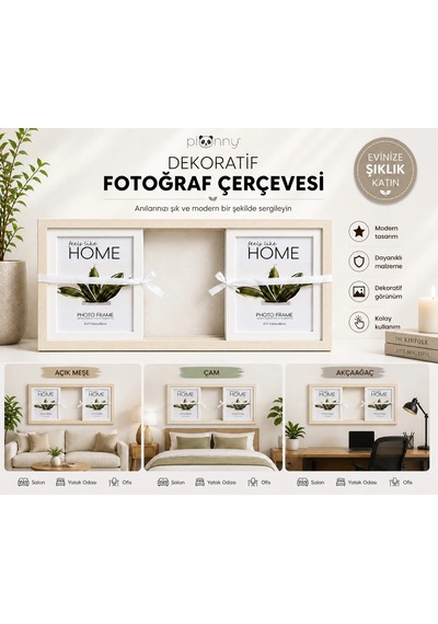 Pionny 3 Fotoğraflı Büyük Boy Sürgülü Dekoratif Ahşap Çerçeve 13x18 Cm Açık Kahve Çam
