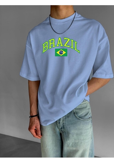 Brazıl Baskılı Oversize Tişört Bebe Mavisi