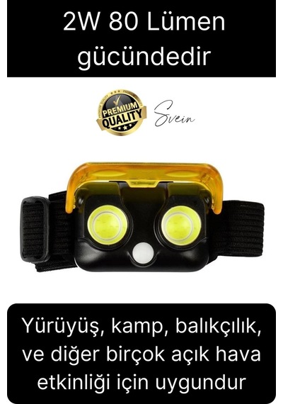 Premium Led Kafa Lambası Cob 80 Lümen Güçlü Aydınlatma Kamp Spor Tamirat Outdoor Ayarlı Fonksiyonel Çok Renkli