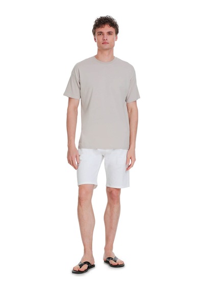 Hatemoğlu Ekru Regular Fit 100% Pamuk Bisiklet Yaka Oversize Tişört 1995330 Ekru