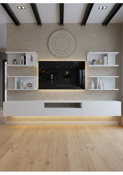 Resital Ledli Duvara Monte Tv Sehpası - Beyaz - W6013-1 Beyaz