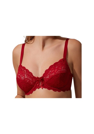 Kocabey Nurteks 1050 Kadın Balenli Dantelli Toparlayıcı Sütyen Bordo