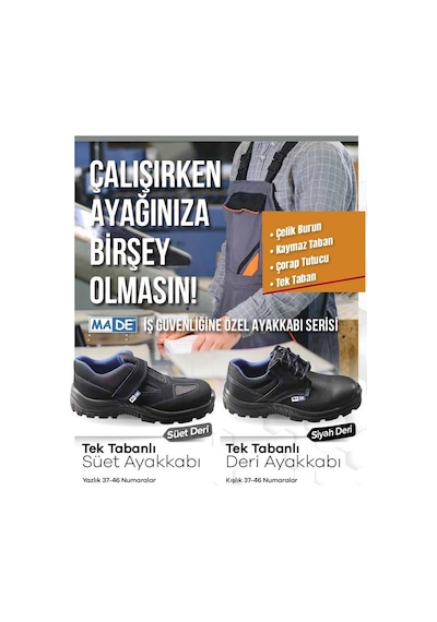 Made Çelik Burunlu Kaymaz İş Ayakkabısı - Kışlık - Bağcıklı - 46 Siyah