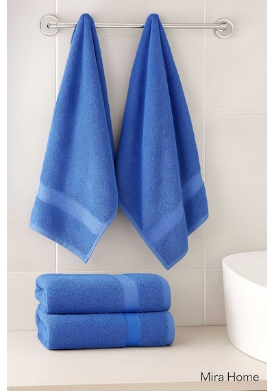 4 Parça Ekonomik Banyo Havlu Takımı %100 Pamuklu Quickdry Mavi Mavi Diğer