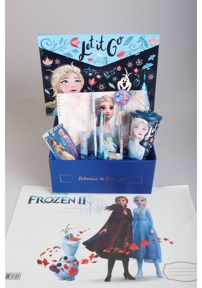 Dekomus Lisanslı İle Gıft Box Özel Kutulu "elsa'nın Mucizesi Kırtasiye Seti" Çıtçıt Dosya,pipetli Bardak,silgi,not Defteri Altın