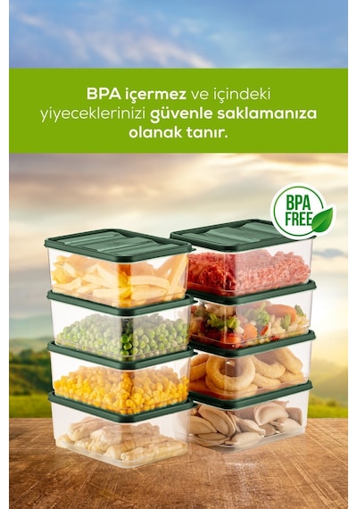 Vienev Buzdolabı Düzenleyici Organizer Mikrodalgaya Uygun Difriz Saklama Kabı Yeşil 8'Li Yeşil
