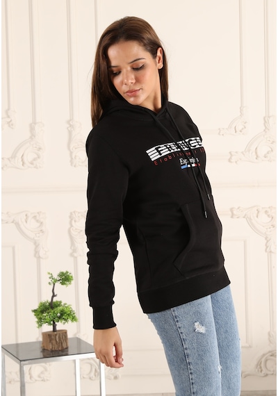 Siyah Renk Baskı Detaylı Unisex Sweatshirt Siyah