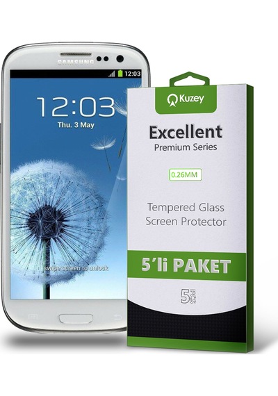 Samsung Galaxy S3 ile Uyumlu Temperli Ekran Koruyucu Kırılmaz Cam Ekonomik 5'li Paket