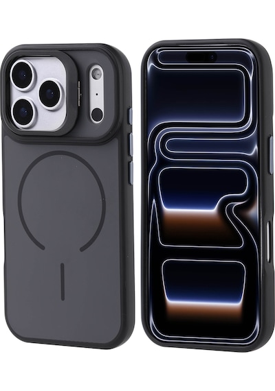 Apple Uyumlu iPhone 17 Pro Kılıf M-safe Şarj Özellikli Kamera Standlı Zore Notron Kapak Siyah