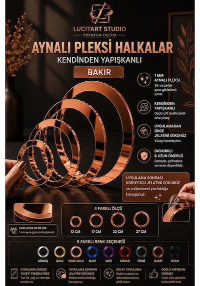 Kendinden Yapışkanlı Ayna Pleksi Halka 9 Renk Seçeneği Kapı Süsü Ve Hobi Tasarımları İçin Dekoratif Çember Bakır Kendinden Yapışkanlı Ayna Pleksi Halka 9 Renk Seçeneği Kapı Süsü Ve Hobi Tasarımları İçin Dekoratif Çember Bakır