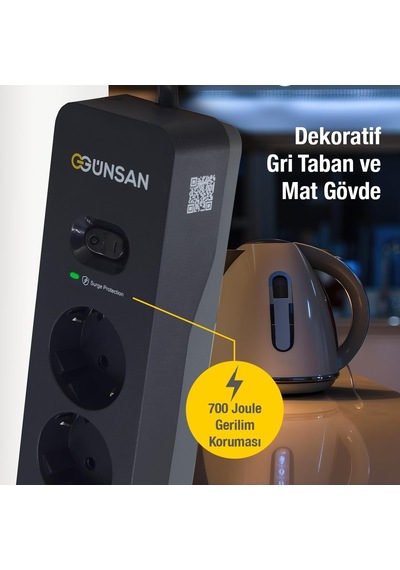 Günsan Siyah Beşli Akım Korumalı Çocuk Korumalı Grup Priz 1,5 Metre 5'li Diğer