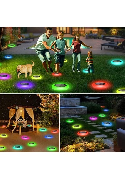 Güneş Enerjili Yuvarlak Saplamalı Rgb Çok Renkli Bahçe Aydınlatma Lambası Led Işık