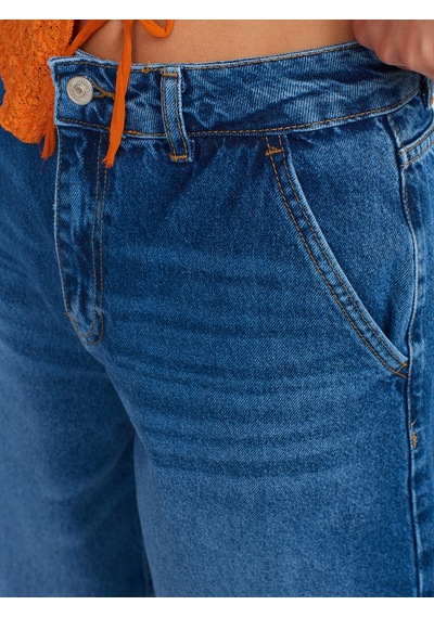 Dilvin Yandan Cepli Denim Balon Pantolon Mavi