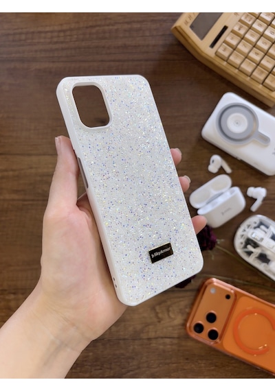 Samsung A06 Uyumlu Kadife İç Yüzey Tasarımlı Taşlı Işıltılı Parlak Pırlanta Kılıf Dia Plus Beyaz