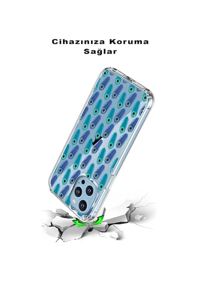 Huawei Mate 40 Pro İle Uyumlu 1mm Slim Fit Nazar Boncuğu 4 Baskılı Şeffaf Kılıf
