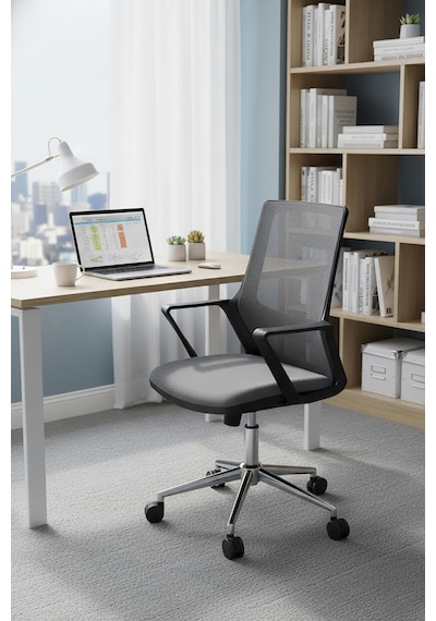 Ofisbazaar Lizz Gri Fileli Çalışma Koltuğu Ergonomik Ofis Ve Ev Koltuğu Gri Gri