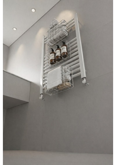 Petek Üstü Çok Amaçlı Banyo Rafı Metal Havluluk & Düzenleyici Sepet 3 Adet Krom Krom
