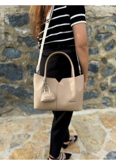 Just Polo Kadın Orijinal Just Polo Yumuşak Deri Ayarlanabilir Askılı Lüks El Ve Omuz Çantası Shoulder Bag Bej