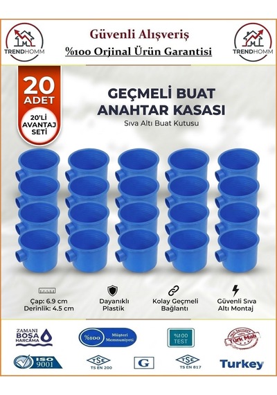Trendhomm Anahtar Kasası - Geçmeli Halojen Free Alev Yaymayan Kasa - 20 Adet