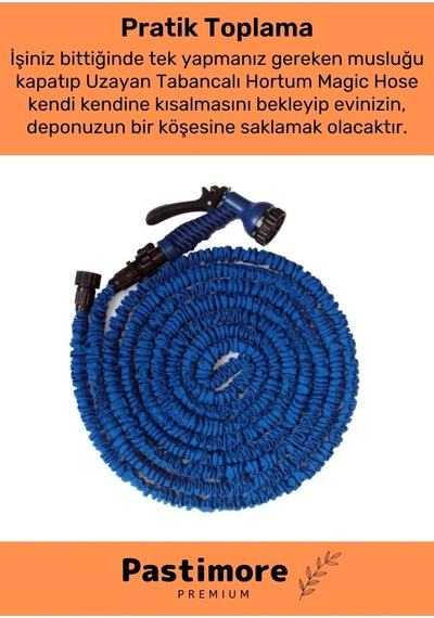 Dayanıklı Kırılmaz 3 Modlu Uzayan Bahçe Sulama Araç Yıkama Hortumu 30 Metre Mavi