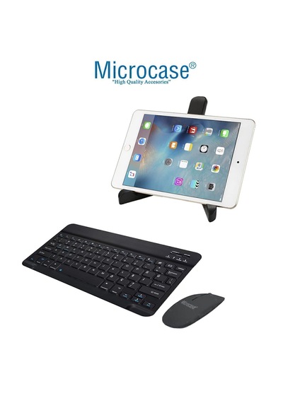 Microcase Samsung Active 4 Pro / Active 5 Pro 10.1 Tablet İle Uyumlu Tablet Çanta + Bluetooth Klavye + Mouse + Tablet Standı Siyah- Al4234 Diğer