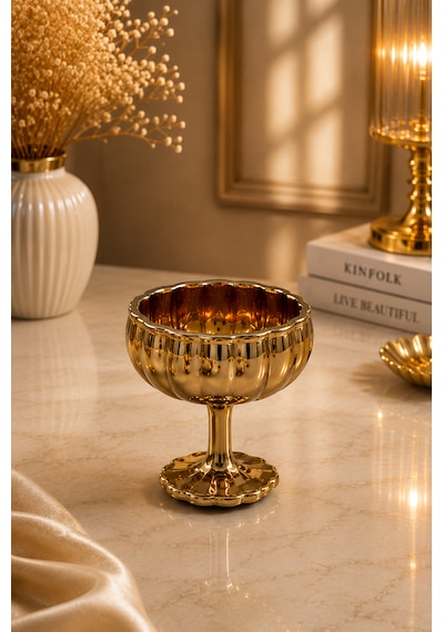 6 Lı Gold Kaplama Cam Ayaklı Kahve Yanı Lokumluk Kahvaltılık Kase Sunumluk Reçellik 50ml