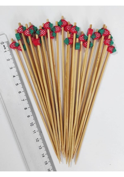15 Cm Uzun Kürdan - 30 Adet Dekoratif Çilek Boncuklu Kokteyl Kürdanı