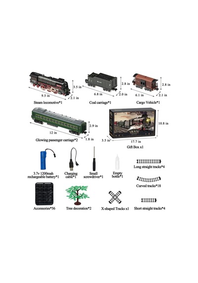 Hitish Elektrikli Demiryolu Seti, Buharlı Lokomotif, Işıklı Vagonlar Taşıtlar & Kumandalı Araçlar
