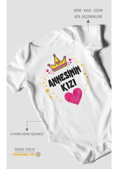 Morivokids Annesinin Kızı Kısa Kollu Bebek Body %100 Pamuk Beyaz