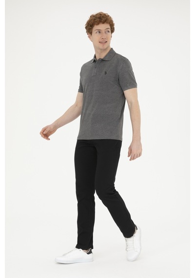 U.S. Polo Assn. Erkek Slim Fit Polo Yaka Antrasit Melanj Basic Tişört 50279573-VR081